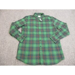 LL Bean Shirt Mens Large Tall Green Scotch Plaid Flannel Button Down Long Sleeve